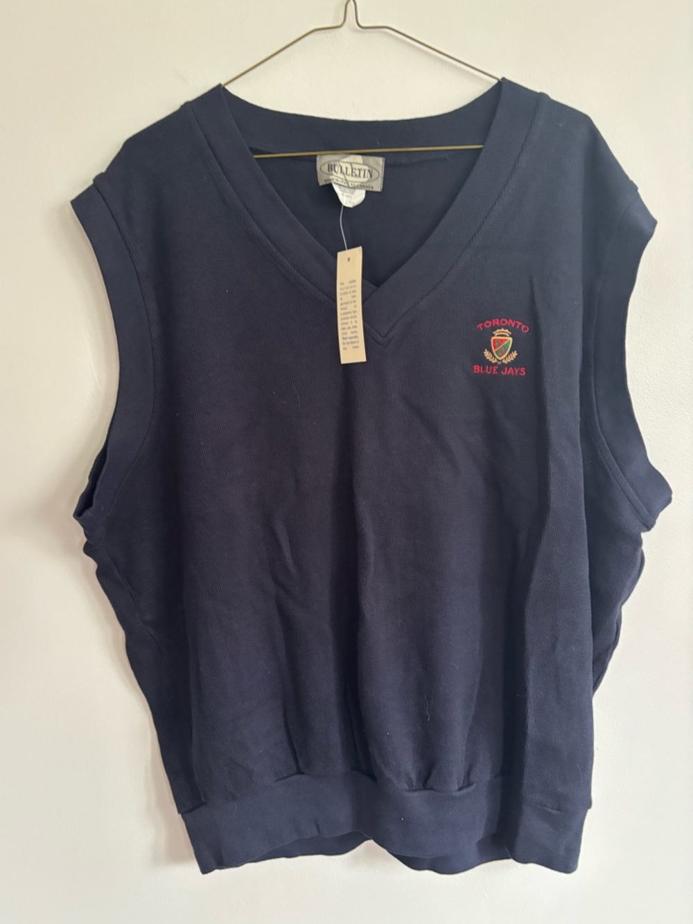Vintage Toronto Blue Jays Dark Blue Sweater Vest Embroidered Logo Bulletin XL
